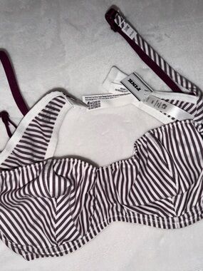 Victoria's Secret PINK Striped Bikini Top in White and Plum